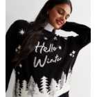 Black Knit Hello Winter Logo Jumper