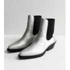 ONLY Silver Metallic Cowboy Ankle Boots
