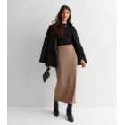 Light Brown Ribbed Jersey Midi Skirt