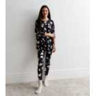 Black Legging Pyjama Set with Leopard Print