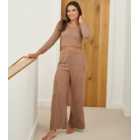 Loungeable Brown Soft Fuzzy Wide Leg Joggers