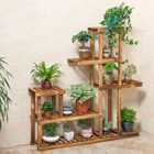 Living and Home Rustic Large Multi-tiered Wooden Brown Plant Stand Decoration