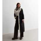 ONLY Black Leather-Look Teddy Trim Long Coat