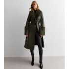 ONLY Olive Leather-Look Faux Fur Trim Coat
