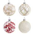 Livingandhome Set of 4 Red Snowflakes Ball Christmas Decoration Set Xmas Ornament 10 cm