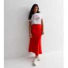 Petite Red Jacquard Satin Bias Cut Maxi Skirt