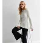 Petite Off White Ribbed Knit Flared Sleeve Jumper
