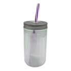 Ribbed Glass Bottle Metal Lid & Straw - Clear