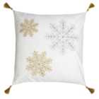 Snowflake Embroidered Cushion - White
