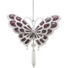 Hanging Pink and White Glitter Butterfly