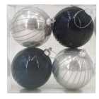 Pack of 4 Navy and Silver Baubles - Navy