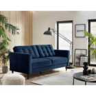Furniture Box Jaycee 3 Seater Living Room Navy Velvet Sofa