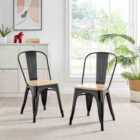 Furniture Box 2x Colton Industrial Tolix Style Dining Chair Wood Seat Black