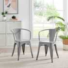 Furniture Box 2x Colton Industrial Tolix Style Dining Chair with Arms Grey