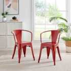 Furniture Box 2x Colton Industrial Tolix Style Dining Chair with Arms Red