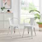 Furniture Box 2x Colton Industrial Tolix Style Dining Chair with Arms White