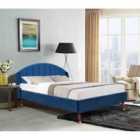 SleepOn Winged Plush Velvet Fabric Bed Frame With Curved Headboard In Blue