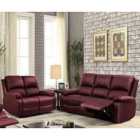 SleepOn Bonded Leather Reclining Sofa Set 3 Seater And 2 Seater - Red