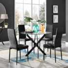 Furniturebox Novara 4 Seater Black Velvet Round Dining Table and Chairs Set