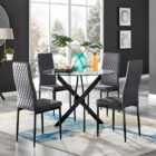 Furniturebox Novara 4 Seater Grey Velvet Round Dining Table and Chairs Set