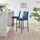 Furniturebox Milan Navy Blue and Black Velvet Bar Stool Set of 2