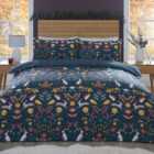 Folky Forest Duvet Cover and Pillowcase Set - Navy / Superking