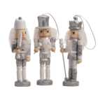 Set of 3 Glitter Silver or Gold Nutcrackers - White
