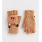 Girls Brown Reindeer Gloves