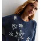 Mela Navy Fluffy Knit Sequin Snowflake Jumper