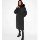 QUIZ Black Faux Fur Hooded Parka Coat