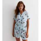 Girls Blue Short Pyjamas with Panda Print