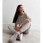 Light Grey Fleece Pyjama Sweatshirt with Animal Print