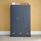 GFW Kendal 3 Door 3 Drawer Slate Blue Wardrobe