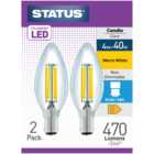 Pack of 2 Status 4W Filament LED Candle Lightbulbs - Small Bayonet Cap / SBC