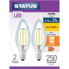 Pack of 2 Status Filament LED Clear Candle Bulbs - Small Edison Screw / SES