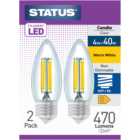 Pack of 2 Status 4W Filament LED Candle Lightbulbs - Edison Screw / ES