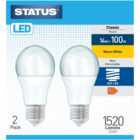 Pack of 2 Status LED 14W Non-Dimmable Classic Pearl Lightbulbs - Edison Screw / ES