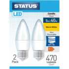 Pack of 2 Status LED Candle Pearl 5W Lightbulbs