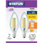 Status 2 Pack E14/SES Filament LED 4W Candle Light Bulb
