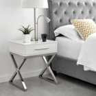 Furniturebox Oxford White and Chrome Bedside Table