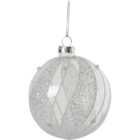 Silver Glittered and Pearl Swirl Bauble - Silver