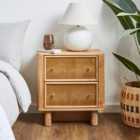 Anila 2 Drawer Bedside Table, Light Stained Mango Wood