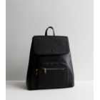 Black Leather-Look Flap Over Backpack
