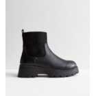 Wide Fit Black Leather-Look Chunky Boots