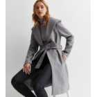 Grey Hooded Unlined Belted Coat