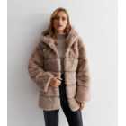 Gini London Brown Faux Fur Hooded Coat