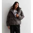 ONLY Grey Leather-Look Oversized Puffer Jacket