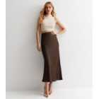 Dark Brown Satin Bias Cut Midi Skirt