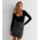 Light Grey Leopard Print Jacquard Mini Tube Skirt