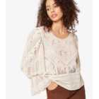 Apricot Stone Embroidered Mesh Top